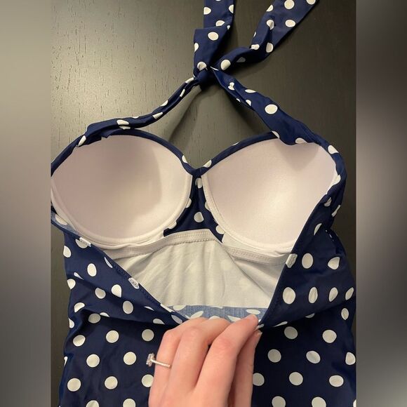 One Piece Blue White Polka Dot Swimsuit Women’s Size XL - Picture 3 of 9